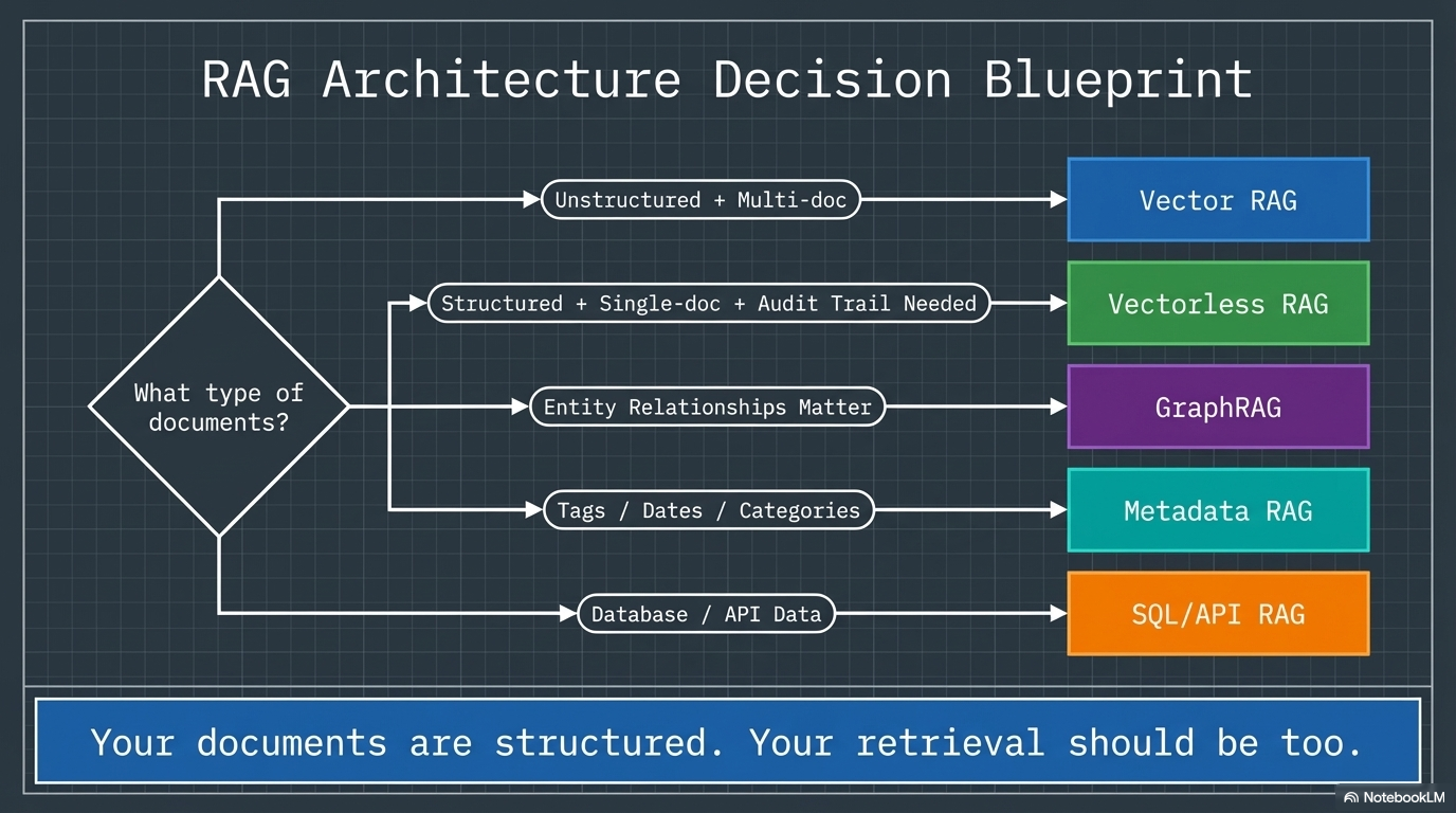 RAG Architecture Decision Blueprint — a flowchart for matching your document type to the right retrieval approach